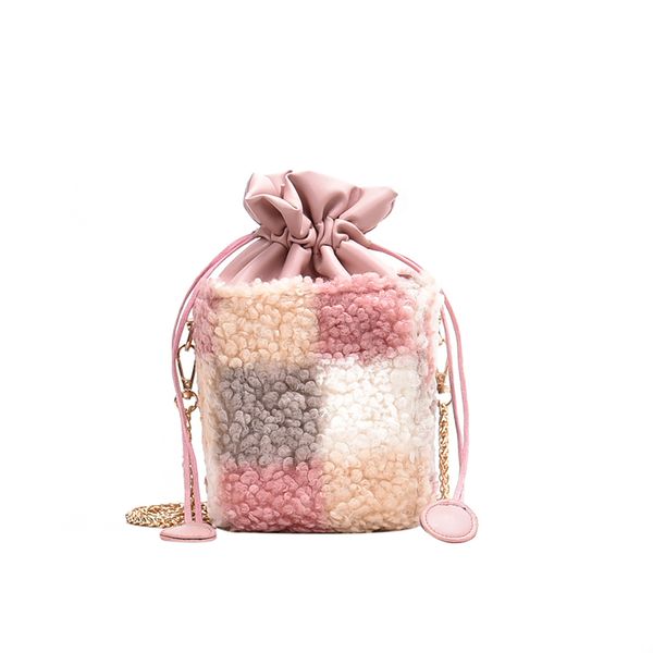 

new fashion ladies faux lambskin fur handbag soft plush solid ladies shoulder square bucket bag women evening clutch bag messeng