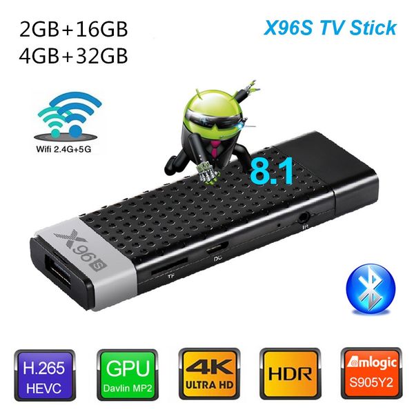 

x96s fire tv stick android 9.0 tv box amlogic s905y2 2gb/16gb 4gb/32gb bluetooth 4k mini dongle media player