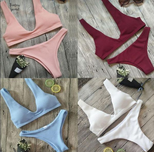 

drop shipping women bikini set push up padded crochet bra triangle bottoms bathing summer lady swimwear solid color, White;black