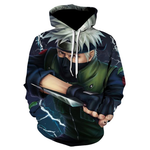 

3d print women men naruto uzumaki kakashi hatake sakura haruno hooded pullover hoodies sweatshirts zipper jacket, Black