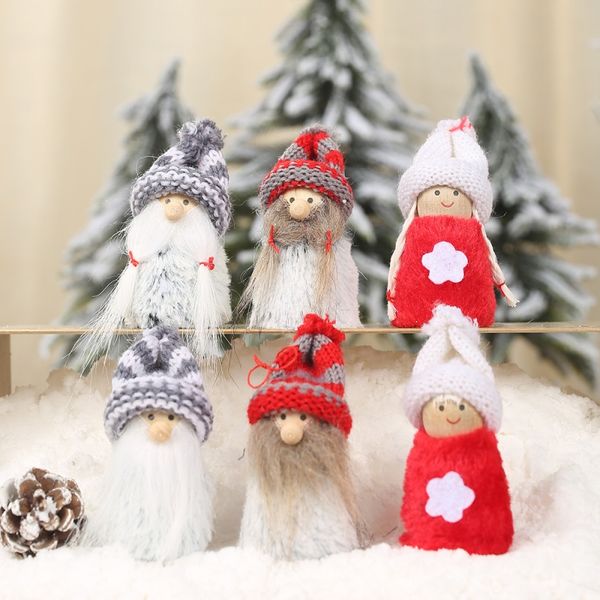 

1 pair knitted wooden plush doll christmas pendant drop ornaments xmas holiday tree decorations kerst decoratie christmas gift
