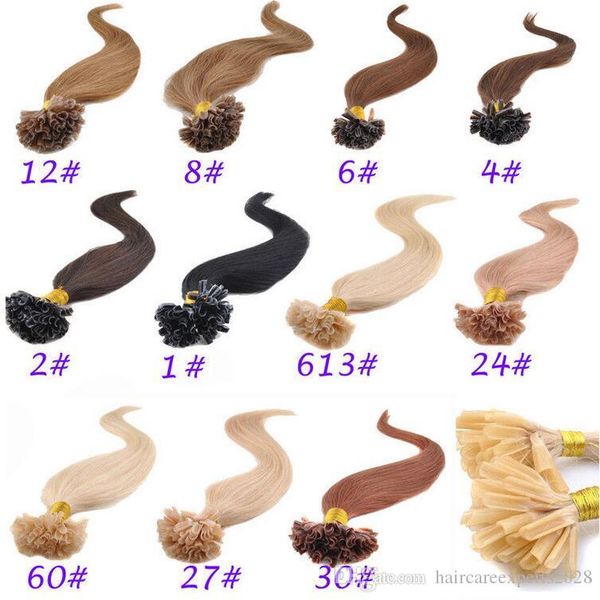 

wholesale-1g/strand 100pcs/pack blonde color #22 #20 #613 #60 #24 straight wave u/nail tip hair extensions, Black