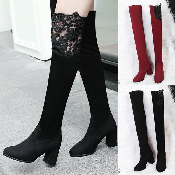 

2019 brand new style autumn and winter fashion over knee boots women platform shoes round toe boot zapatos de mujer #30, Black