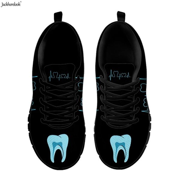 

jackherelook cartoon 3d x-ray tooth heartbeat pattern woman casual flats shoes breath summer spring footwear lace up sneakers, Black