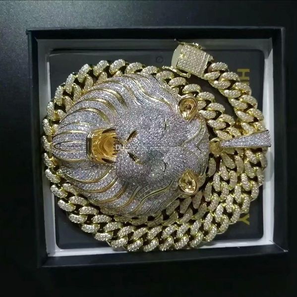 

mens jewelry hip hop iced out pendant luxury designer necklace bling diamond cuban link chain big pendants lion animal rapper accessories34, Silver
