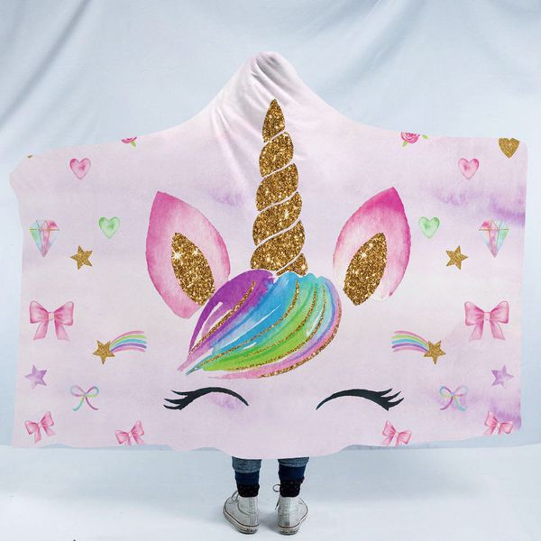 

sherpa unicorn hoodie blanket coat floral unicorn sherpa fleece blanket cover floral printed hoodie sherpa poncho kids size fedex ship, Black