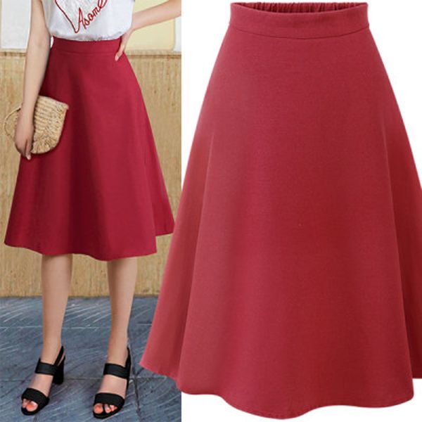 

skirts women skirt summer solid hight waist womens saias midi faldas casual long, Black