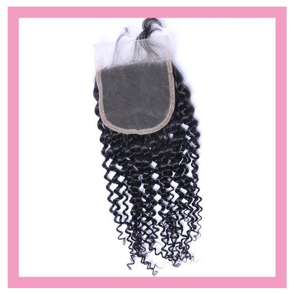 

kinky curly 4x4 lace closure with baby hair brazilian virgin hair 4 by 4 natural color closures, Black;brown