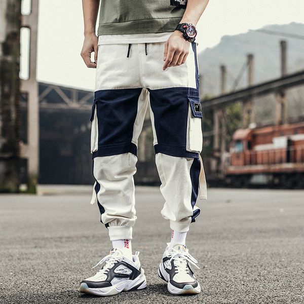 

elastic waist design harem pant 2019 men streetwear side ribbon hip hop casual trousers joggers male sweatpants pant, Black