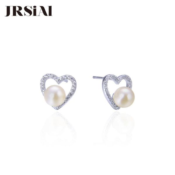 

jrsial 925 sterling silver jewelry freshwater pearl zircon earrings korean fashion sweet heart earrings bead woman love, Golden;silver