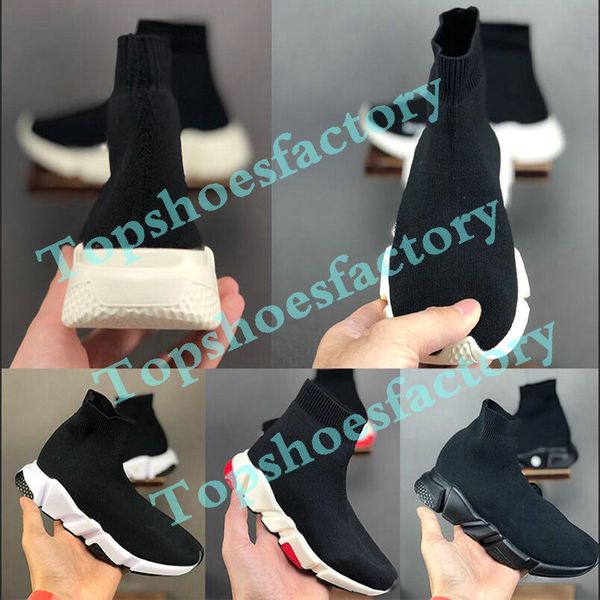 

2020 kids fashion ankle boots speed stretch mesh high trainer running shoes speed knit sock mid-trainer sneakers 24-35, Black
