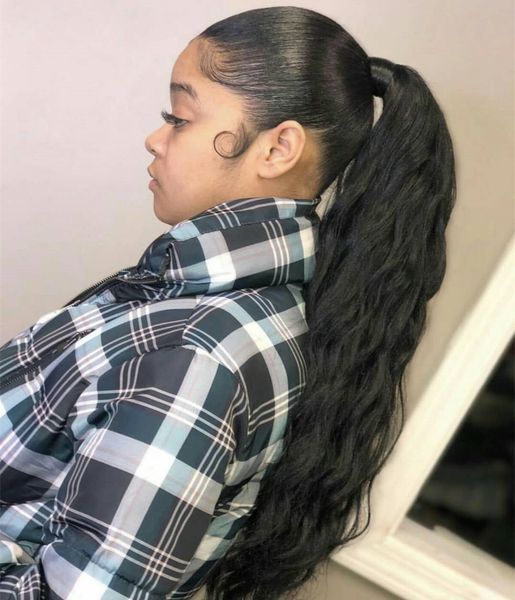 

5 color corn curly ponytails drawstring loose curly hair ponytail extension long 60cm,24inch ponytail remy human hair pieces 160g for girls, Black