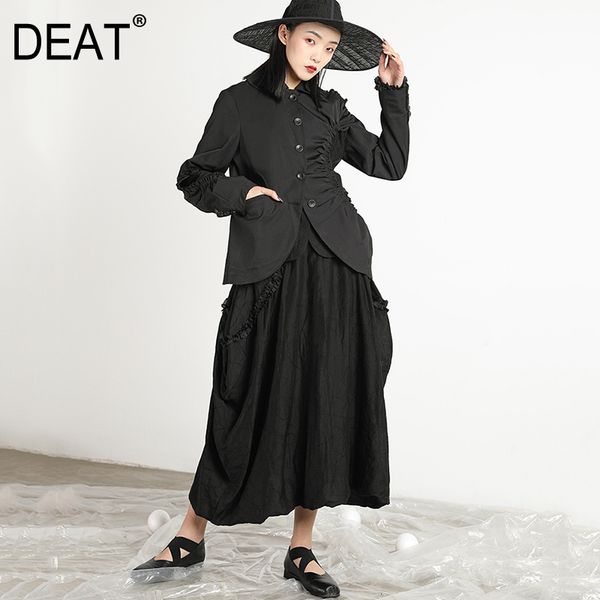 

deat] 2019 new spring summer lapel long sleeve elastic ruched hollow out irregular personality jacket women coat fashion 1c09, Black;brown