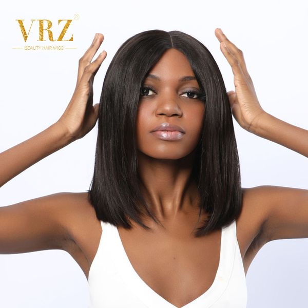 

bob wig lace front human hair wigs 13x6 short straight wigs 150 density middle part pre plucked hairline with baby hair vrz, Black;brown