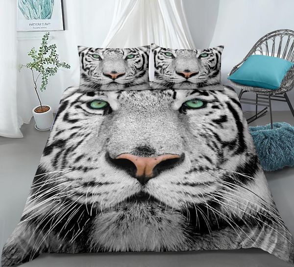 3d White Tiger Bedclothes Animals Print Pattern Duvet Cover Set