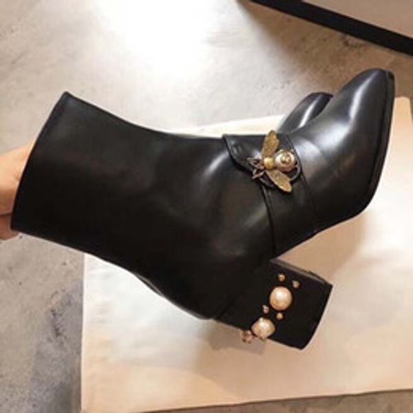 

lastest luxury16 boots women brand half ankle boot lady designerss genuine leather dress boots casual shoes with box, Black