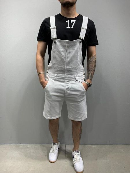 

men's white denim jumpsuit street style shorts overalls, Blue