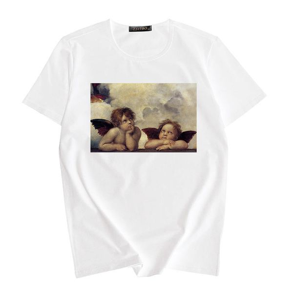 

womens shirts women clothes cute angel oil painting print female new summer fashion casual loose funny kawaii women harajuku clothing, White