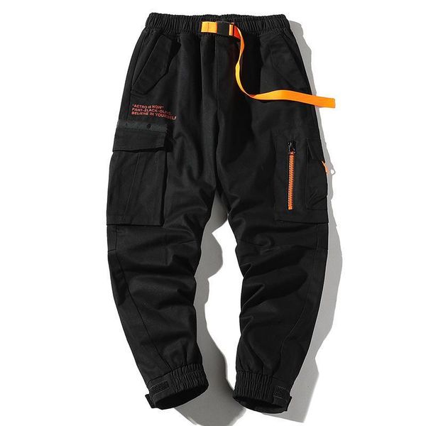

sifan марка man pants осень новая мода streetwear боковой карман joggers брюки hip hop брюки мужские эластичный пояс свободные штанах, Black