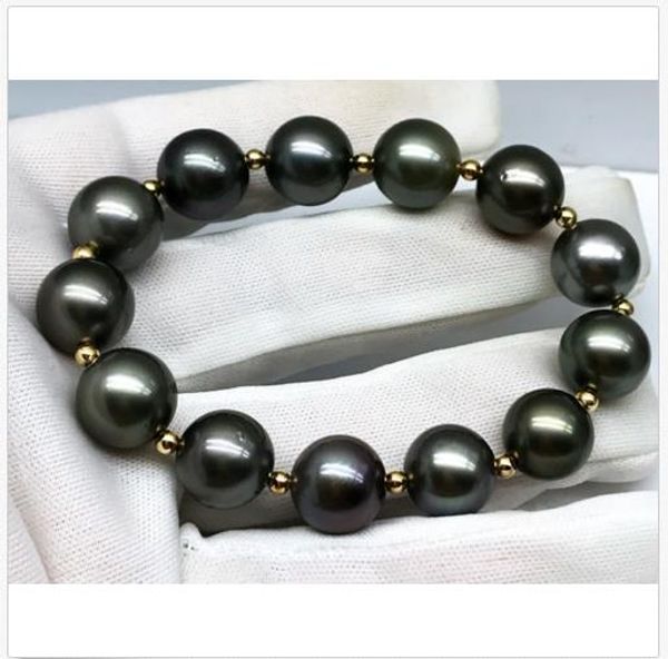 

huge 7.5-8" 11-12mm genuine natural tahitian black pearl bracelet