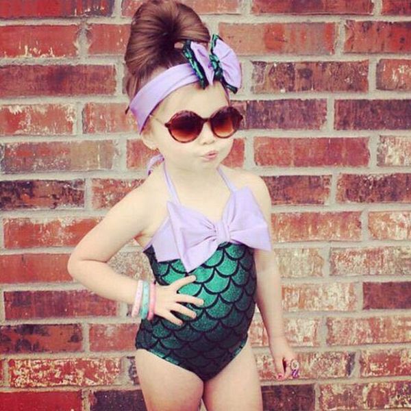 

kids baby girls mermaid bikini set bathing suit swimmable swimsuit swimwear headband baby cute swimwear children swimming suits