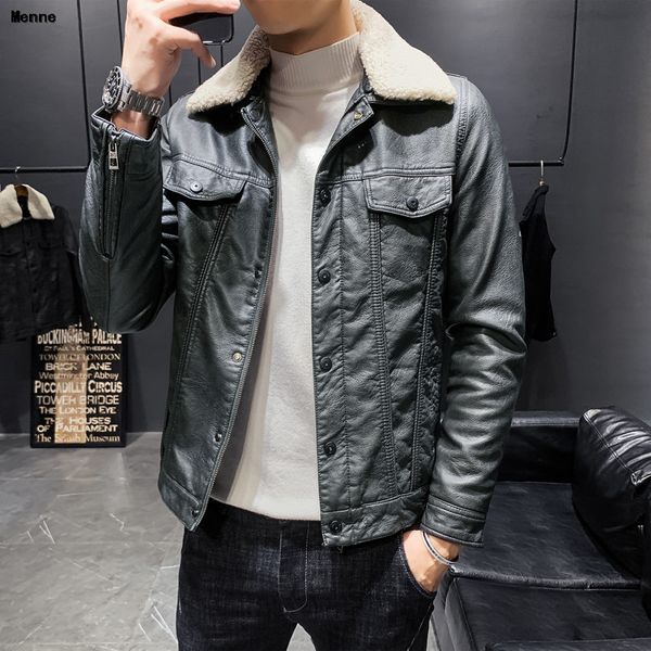 

2019 new men's jacket\ winter leather /thick, Black