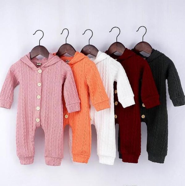 

baby hooded rompers boy knitted wool jumpsuits solid long sleeve playsuit newborn buttons bodysuit boutique oneise clim clothes dyp6658, Blue