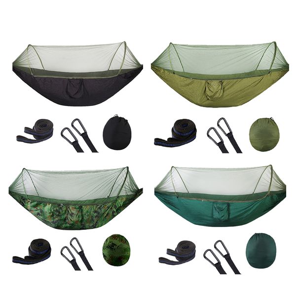 

portable parachute outdoor camping hammock with mosquito net straps carabiners