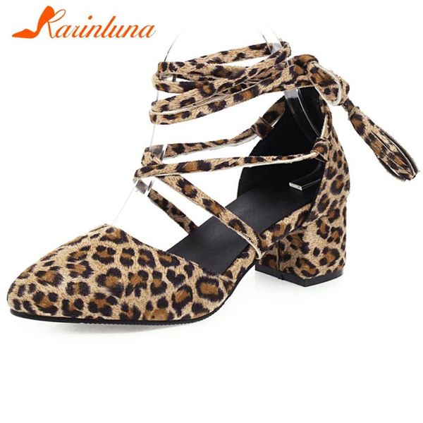

karin new fashion flock chunky heels summer sandals woman shoes mix color lace-up leopard casual shoes women sandals, Black