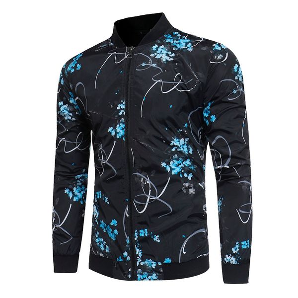 

spring men's jacket stand collar long sleeve printed party slim fit jacket zipper baseball uniform multicolor outwear blouse, Black;brown