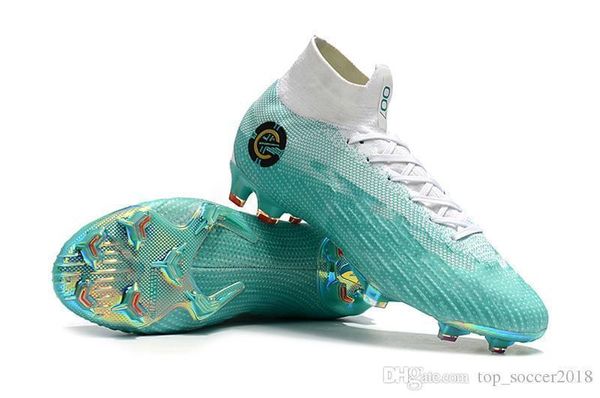 

blue soccer children white cleats mercurial superfly vi 360 elite cr7 fg 100% original kids soccer shoes women football boots bags