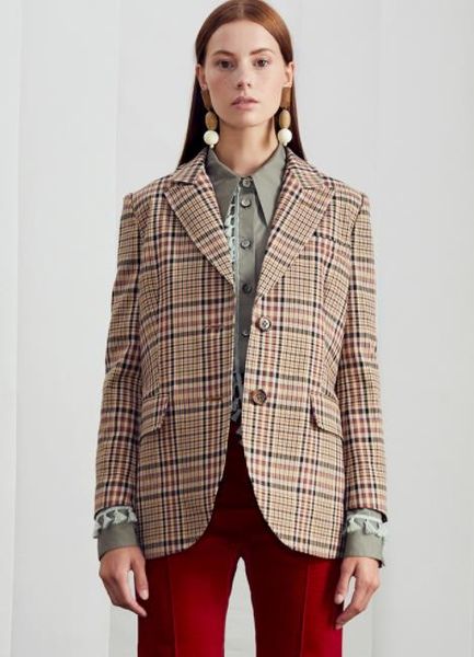 

retro grid show thin suit jacket female leisure suit ms. han edition loose british couture autumn wind coat, White;black