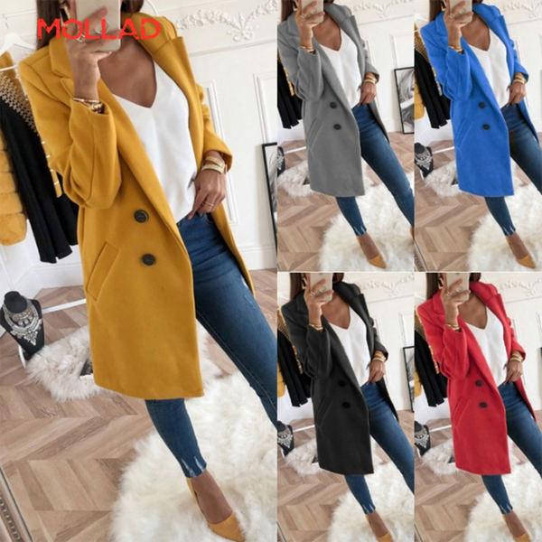 

mollad осень кнопка отложной воротник multcolor теплое пальто, Black