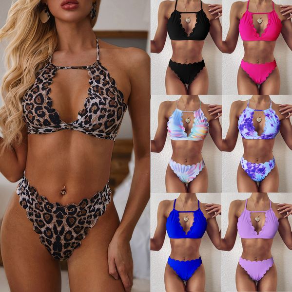 

7 color new bikini leopard print bikini lace swimsuit ladies split swimsuit 2099, White;black