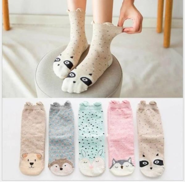 

new women's stereo cartoon animal feather yarn feather ear socks children, Black