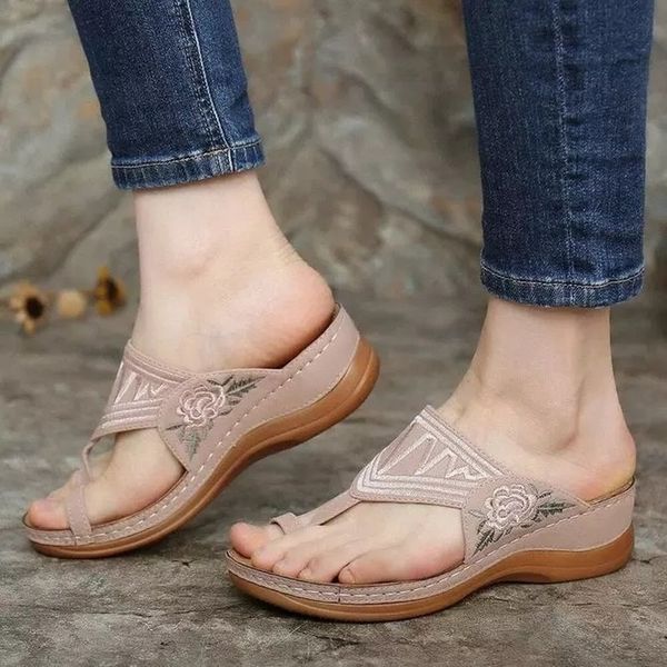 

summer fashion slippers flip flops women embroidered flip-flops women shoes casual beach outdoor ladies plus size slippers, Black