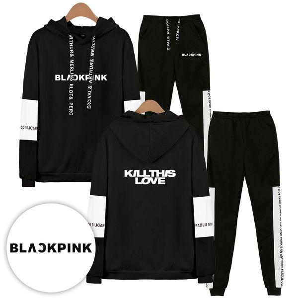 

vagrovsy blackpink killthislove kpop толстовка set женщины мужчины с длинным рукавом hip pop толстовка + sweatpants костюмы blackpink послед, Black