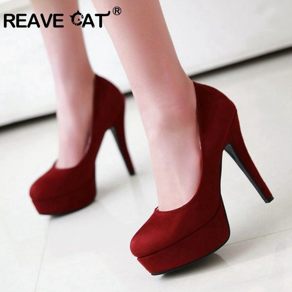 

reave cat platform high heels shoes women pumps flock round toe new arrive spring summer work shoes big size 331-43 blue a298, Black