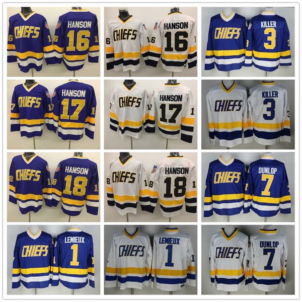 Hanson Brothers Slap Shot Charlestown Chiefs #16 Jack 17 Steve 18 Jeff Hanson 7 Francine Dunlop 3 Killer Vintage CCM Film Hokeyi Forması