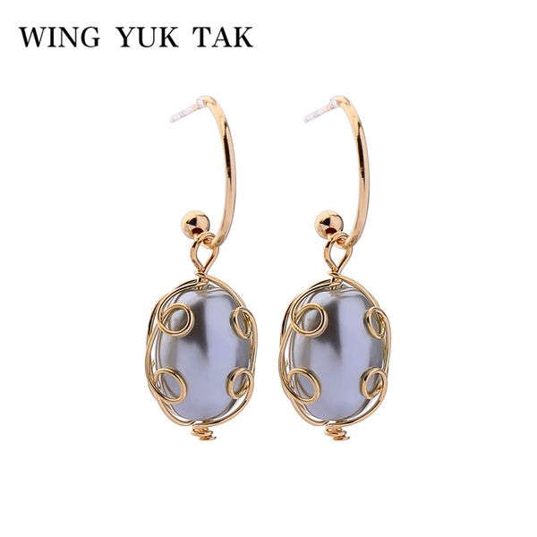 

wing yuk tak chic simulated pearl earrings for women fashion dangle statement earrings boho vintage jewelry wholesale, Silver