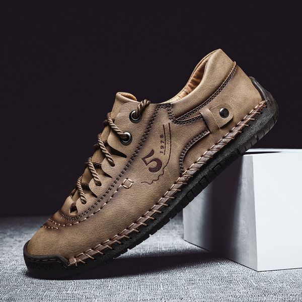 

summer flats casual shoes men fashion leather male loafers handmade casual style men shoes lace-up male loafers big size, Black