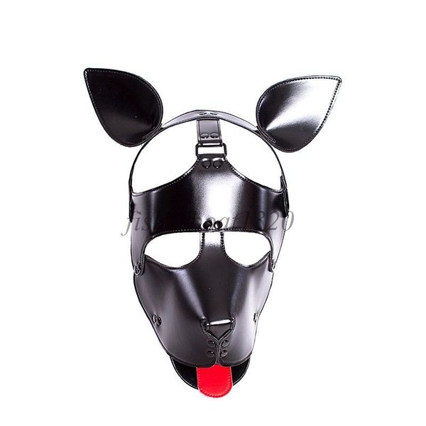 Bondage Copricapo in microfibra Pelle Cucciolo di cane Lingua rossa Cappuccio per gioco di ruolo Maschera cosplay Testa #R45