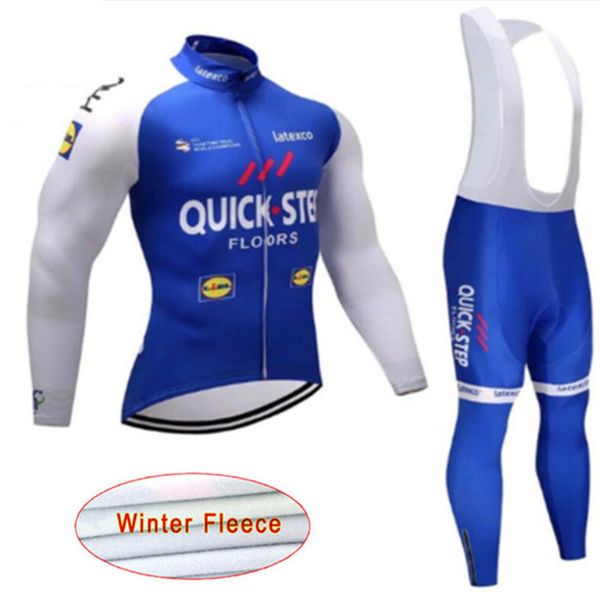 

2020 blue quick step bike cycling jersey long sleeve set winter warm fleece thermal road bike clothing ropa ciclismo 9d gel p, Black;red