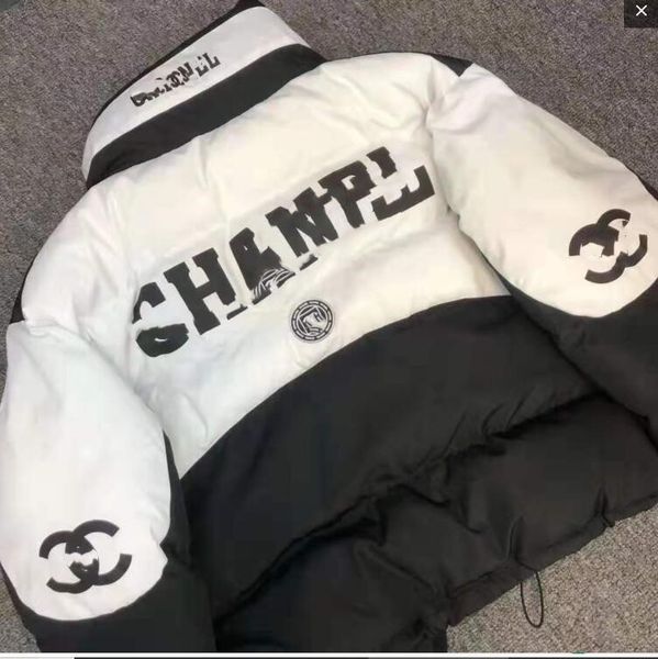 

women winter thicken warm gentle soft super cool duck down loose zipper trend fashion brand letters stitching cotton jacket down jacket, Black