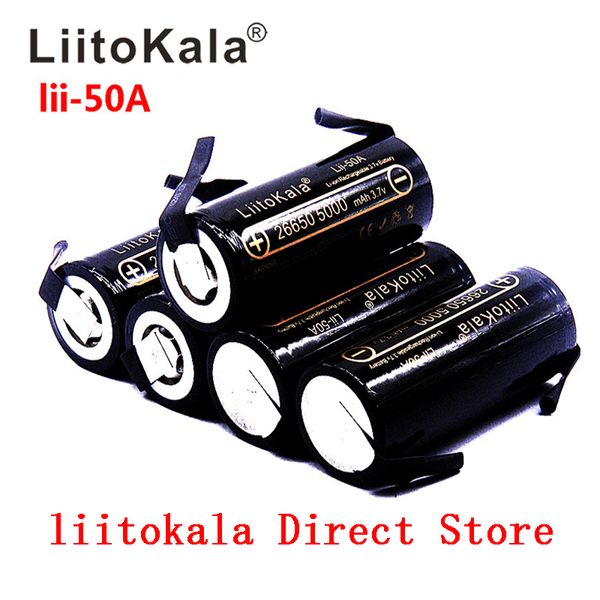 LiitoKala Lii-50A 26650 Batteria al litio da 5000 mAh, batteria ricaricabile da 3,7 V, 26650-50 A adatta + fogli di nichel fai-da-te