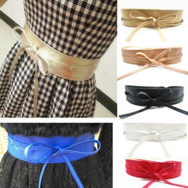 

classy women waist belt stretch buckle bow wide pu leather elastic slimming lace up waistband corset tie belt, Black;brown