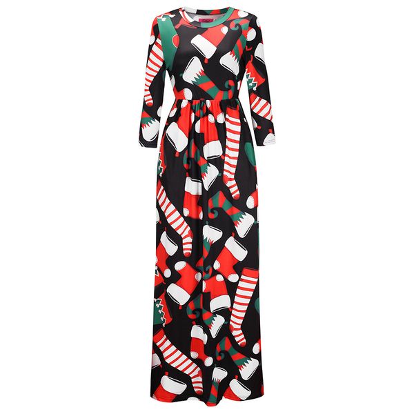 

europe and america cross border new women's wear amazon popular autumn and winter christmas printed fashion dress, Black;gray