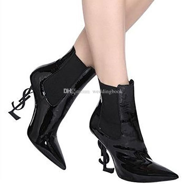 

New pring fall black patent leather wedding bridal hoe for bride luxury pointed toe letter high heel pump ladie y l boot de igner 10