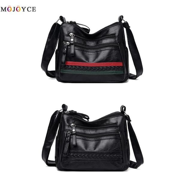 

multi-карман большого zip плечо сумка женщины кожаный полосатый crossbody сумка