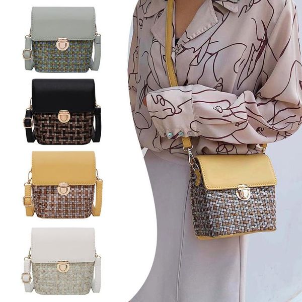 

fashion woven shoulder packs pu leather women flap crossbody bucket bags